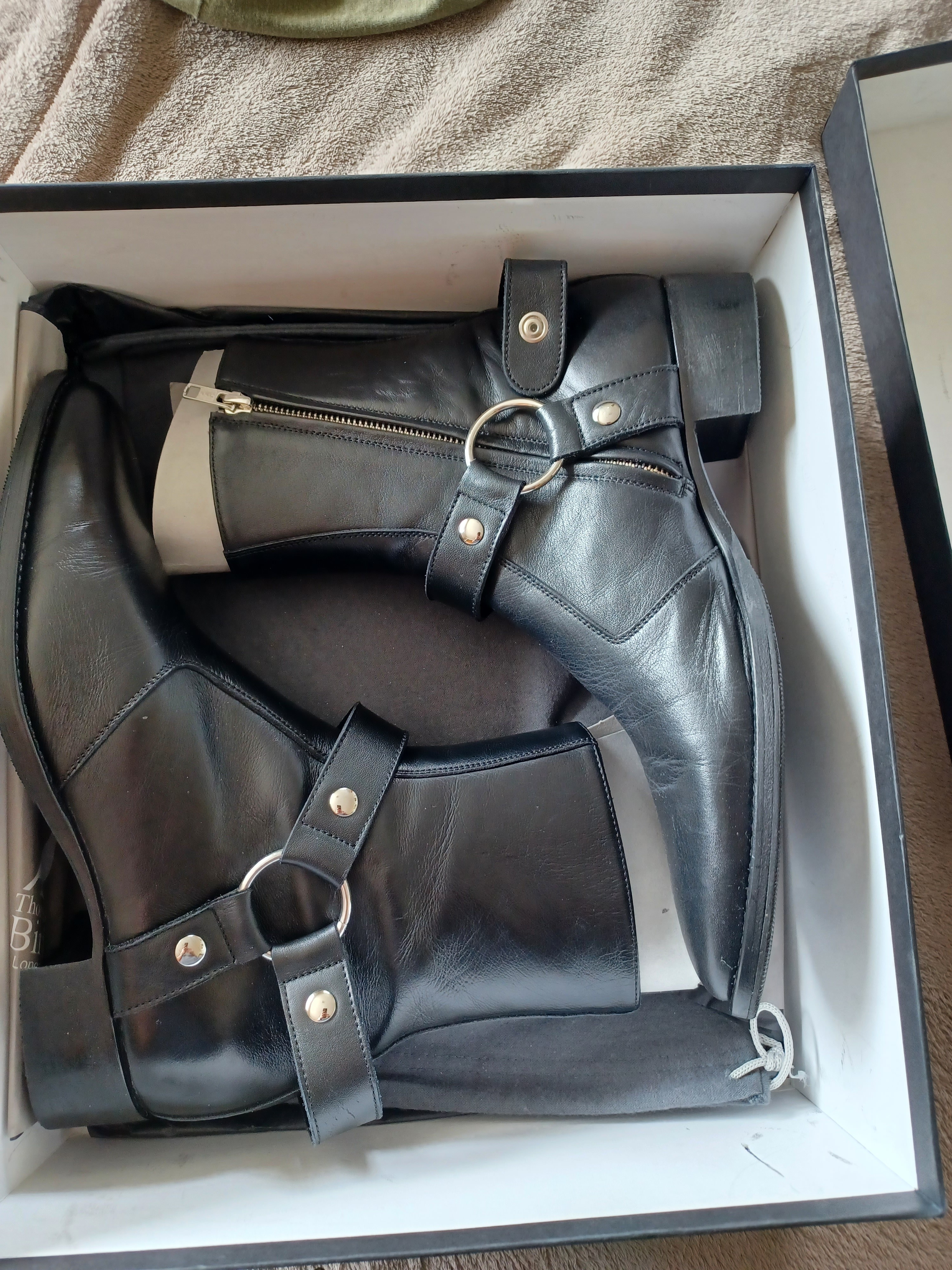 Vince Black Leather Harness Mid-Calf Boots With Silver Hardware